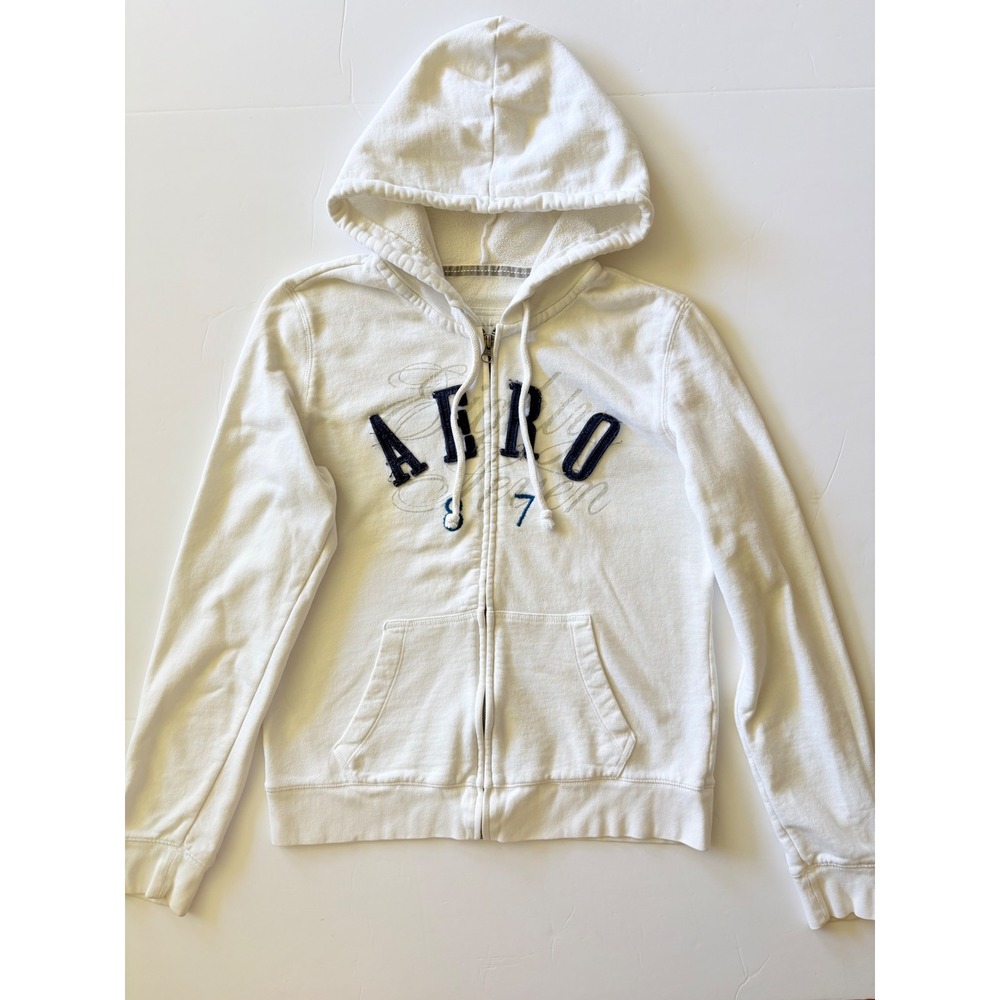 Aeropostale Zip Up Hoodie Womens Large White Cotton Blend Aero 87 Y2K Preppy